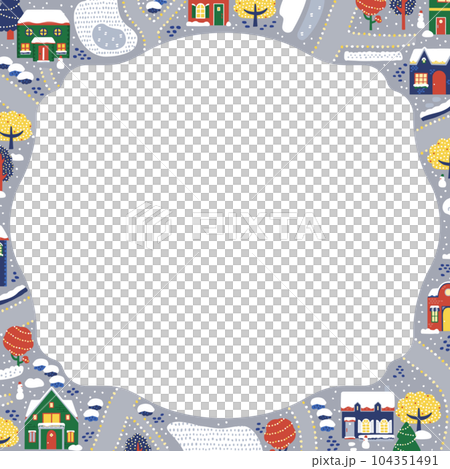冬の街並み（俯瞰）のフレーム・背景素材（正方形） 104351491