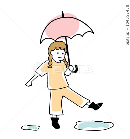 傘を持って歩く女の子の線画イラスト 色付き 傘を持って歩く女の子の線画イラスト 色付き 104352458