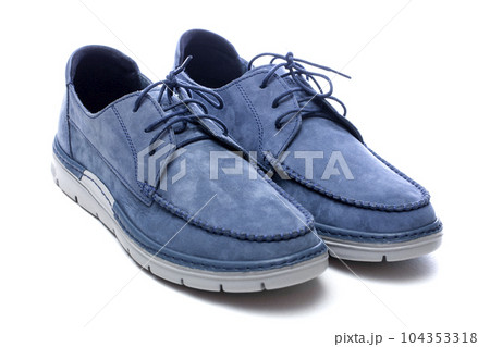 Blue leather men's shoes on a white background Blue leather men's shoes on a white background 104353318