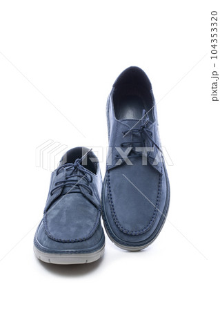 Blue leather men's shoes on a white background 104353320