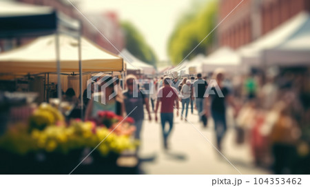 Vibrant Street Fair Delight Abstract Blurred Background with Outdoor Excitement and Ample Copy Space. created with Generative AI 104353462