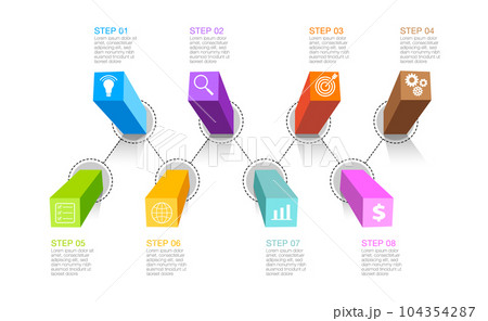 business infographic data bar graph display workflow presentation with icons. 104354287