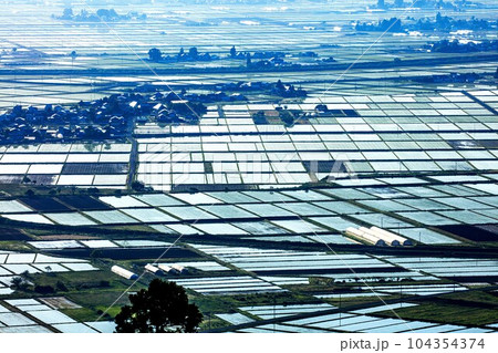 蓋沼森林公園から俯瞰する逆光に輝く会津盆地(福島県会津美里町、6月上旬早朝) 蓋沼森林公園から俯瞰する逆光に輝く会津盆地(福島県会津美里町、6月上旬早朝) 104354374