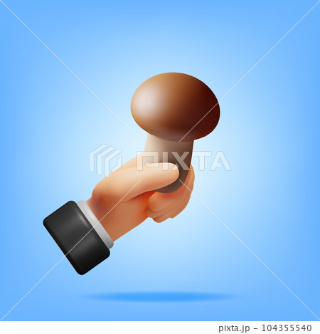 3d Ripe Mushroom Champignon in Hand 104355540