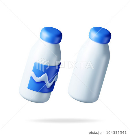 3D Glass Bottle with Milk Isolated on White 104355541
