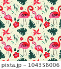 Illustration seamless pattern Flamingo with red flowers, hand drawing, wallpaper, pattern , 104356006