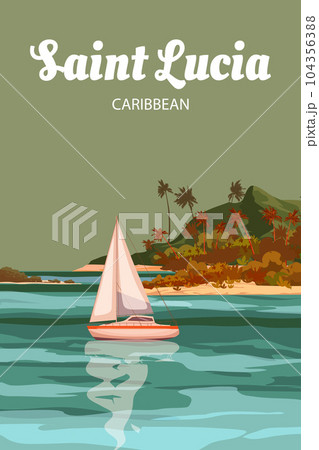 Travel poster Saint Lucia tropical island resort vintage 104356388