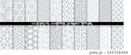 Geometric set of seamless gray and white patterns. Simpless vector graphics. 104356409
