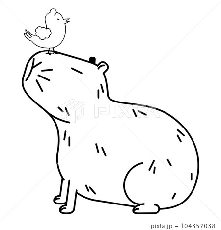Capybara with bird line art 104357038
