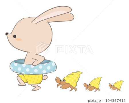 浮き輪を持って走るウサギのイラスト 104357413