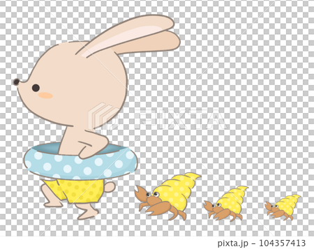 浮き輪を持って走るウサギのイラスト 104357413