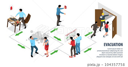 Isometric Evacuation Infographics Isometric Evacuation Infographics 104357758