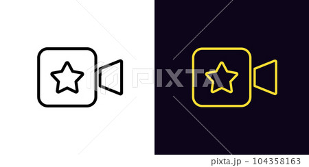 Outline favorite video icon, with editable stroke. Movie camera with star sign, video content with high popularity. Celebrity video show, superstar movie channel, top media content Outline favorite video icon, with editable stroke. Movie camera with star sign, video content with high popularity. Celebrity video show, superstar movie channel, top media content 104358163