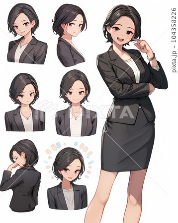 スーツ姿の女性の色々なバリエーションのイラスト（Generative AI） 104358226