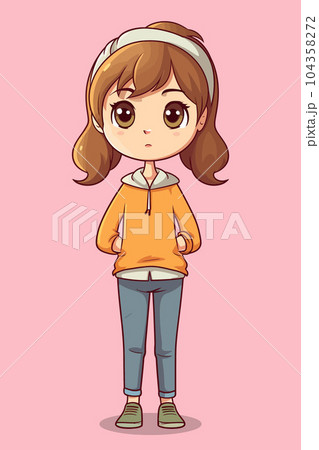 Vector Illustration, Cartoon Girl with Casual Dress, Isolated 104358272