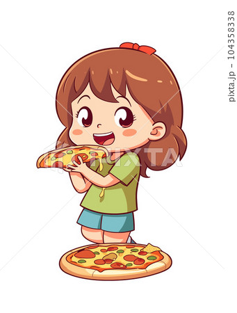 girl eating pizza cartoon