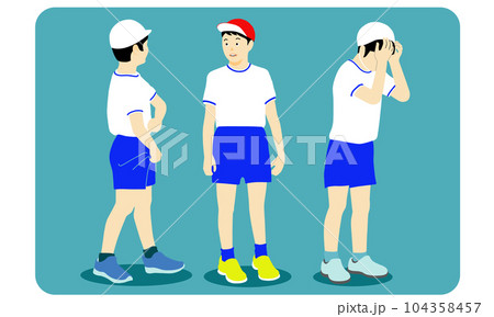 体操着を着た3人の子供たち 104358457