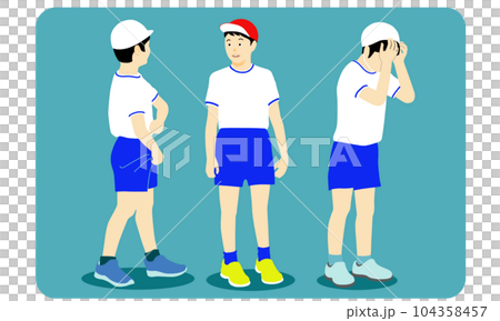 体操着を着た3人の子供たち 104358457