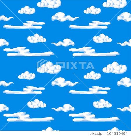 Clear sky with clouds, pixelated art seamless 104359494