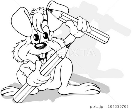 Drawing of a Bunny Holding Two Crayons Drawing of a Bunny Holding Two Crayons 104359705