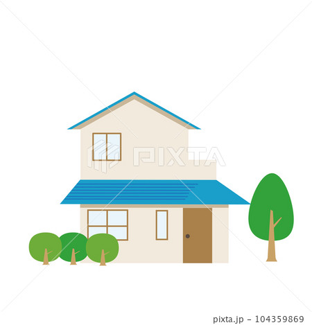 水色の屋根の二階建ての家 104359869
