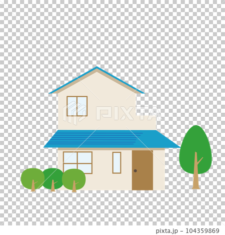 水色の屋根の二階建ての家 104359869