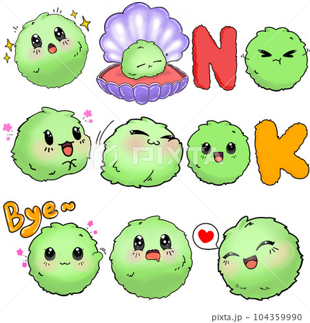 Set of cartoon marimo (seaweed ball) Set of cartoon marimo (seaweed ball) 104359990