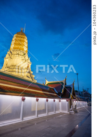 Standing Buddha image it time evening the landmark in Phitsanulok Province, Thailand. 104360283