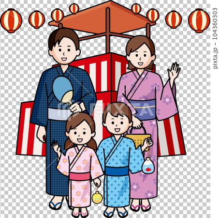 夏祭り 浴衣の家族とやぐら・提灯 夏祭り 浴衣の家族とやぐら・提灯 104360303