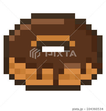Pixel art chocolate donut icon. 104360534