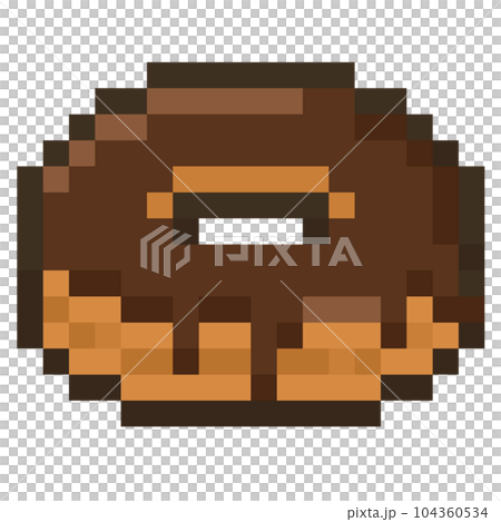 Pixel art chocolate donut icon. 104360534