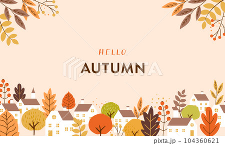 秋の街並みと紅葉のベクターイラスト背景 104360621