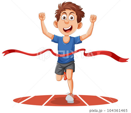 Energetic Runner Man Crossing the Finish Line Energetic Runner Man Crossing the Finish Line 104361465