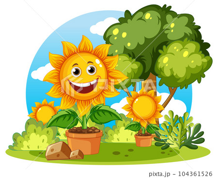 Happy Sunflower with Smiling Face Happy Sunflower with Smiling Face 104361526