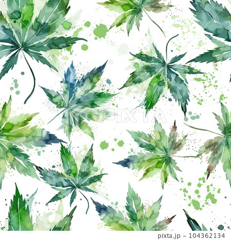 Seamless pattern green leaves of marijuana watercolor. Vector illustration 104362134