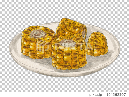 切好的烤玉米插圖（水彩風格） 104362307