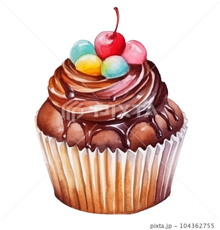 cupcake, watercolor, illustration, dessert, cake, muffin, sweet, Generative AI cupcake, watercolor, illustration, dessert, cake, muffin, sweet, Generative AI 104362755