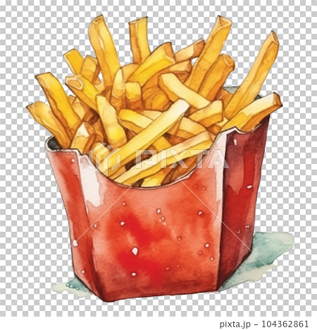 French fries, watercolor, potato, foot, snack, lunch, fast food, eatable, eating, Generative AI 104362861