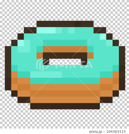 Pixel art green cream donut icon. Pixel art green cream donut icon. 104363515