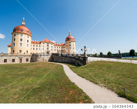 Moritzburg, Germany. June 11, 2023. Baroque Moritzburg Castle near Dresden. Moritzburg, Germany. June 11, 2023. Baroque Moritzburg Castle near Dresden. 104364343