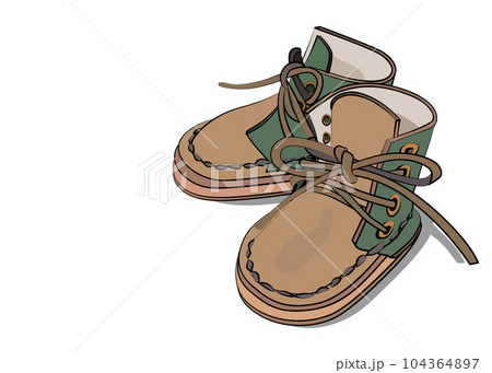 ベビーシューズ 緑と茶色のコンビ 革製ブーツのイラスト 104364897