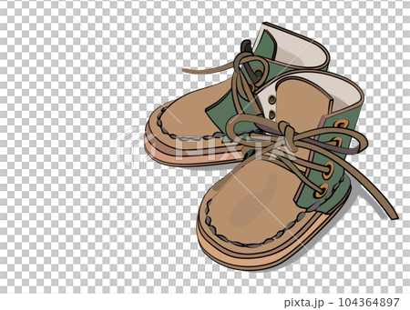 Baby shoes, green and brown combination, leather boots illustration Baby shoes, green and brown combination, leather boots illustration 104364897