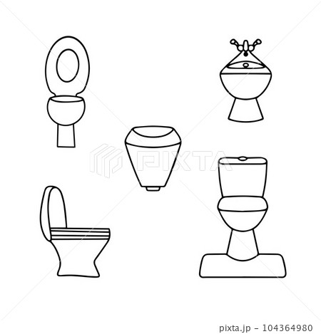 A set of toilet bowls.Toilet kit line icon, logo highlighted on a white background, toilet bowl. Vector illustration 104364980