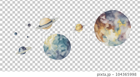 Planet watercolor style illustration set Generative AI 104365998