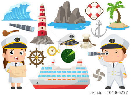 Cute sailors kids cartoon with nautical element 104366257