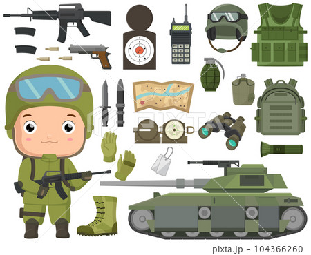 Cute soldier boy cartoon with soldier equipment 104366260