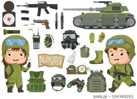 Cute soldier kid cartoon with soldier equipment 104366261