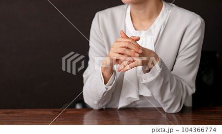 対談する女性　インタビュー　手元 104366774