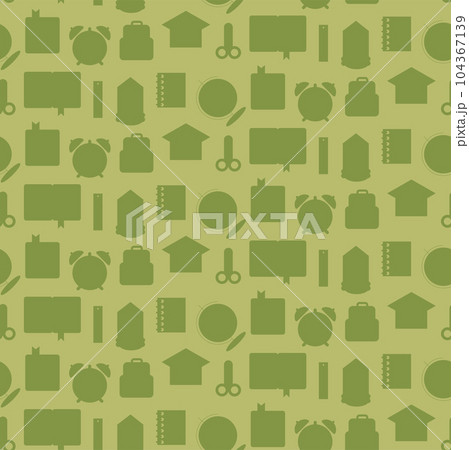 School seamless pattern with stationery silhouettes. Flat simple vector illustration. 104367139