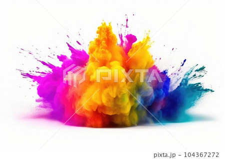 Colored powder explosion on white background. Generative AI 104367272